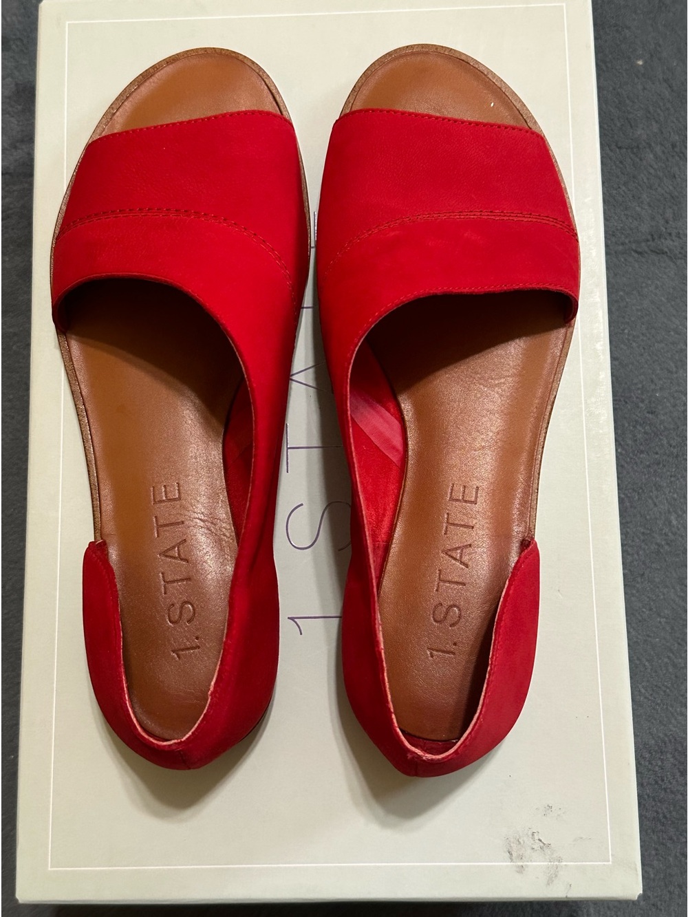 1. State Red Open-Toe Slide Sandals with Brown Insole